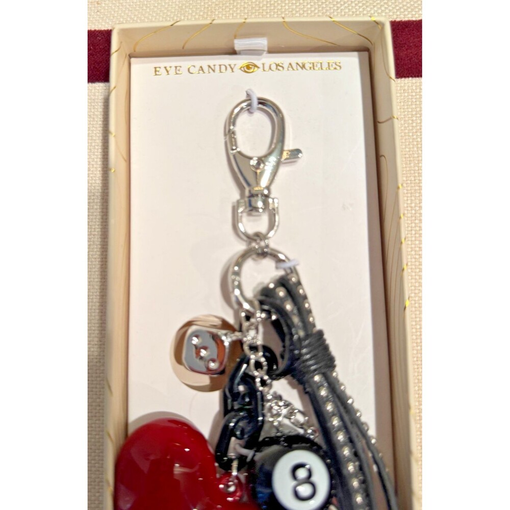 NWT Eye Candy Los Angeles Eight Ball Dice Star Heart Keychain Bag Charm - Picture 4 of 6